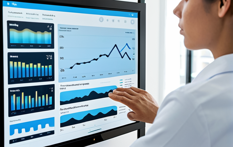 A professional individual, fully clothed in modest, modern attire, interacts with a sleek, translucent digital interface displaying personalized wellness data. The interface shows dynamic charts and health metrics related to sleep patterns, stress levels, and daily activity. The background is a clean, bright, minimalist digital environment, evoking a sense of accessibility and 24/7 availability. The person has a calm, contemplative expression, representing self-awareness and control. Perfect anatomy, correct proportions, natural pose, well-formed hands, proper finger count, natural body proportions. Safe for work, appropriate content, fully clothed, professional photography, high quality.