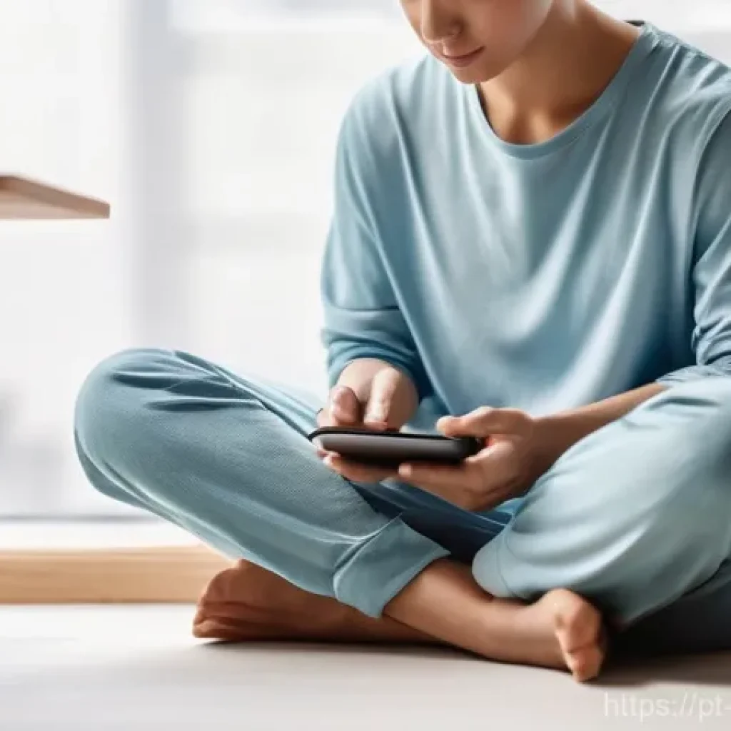테크노웰빙 트렌드 2023 - **A Serene Digital Pause:** A person, gender-neutral and in their late 20s to early 40s, is seated c...