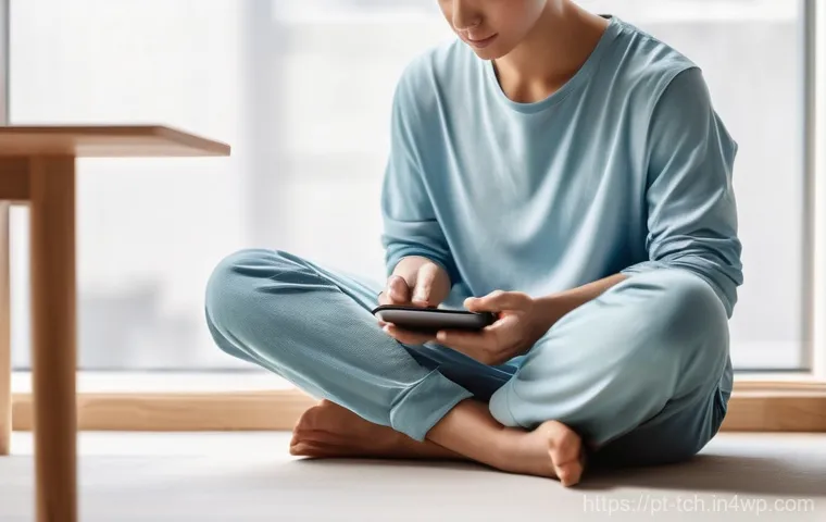 테크노웰빙 트렌드 2023 - **A Serene Digital Pause:** A person, gender-neutral and in their late 20s to early 40s, is seated c...