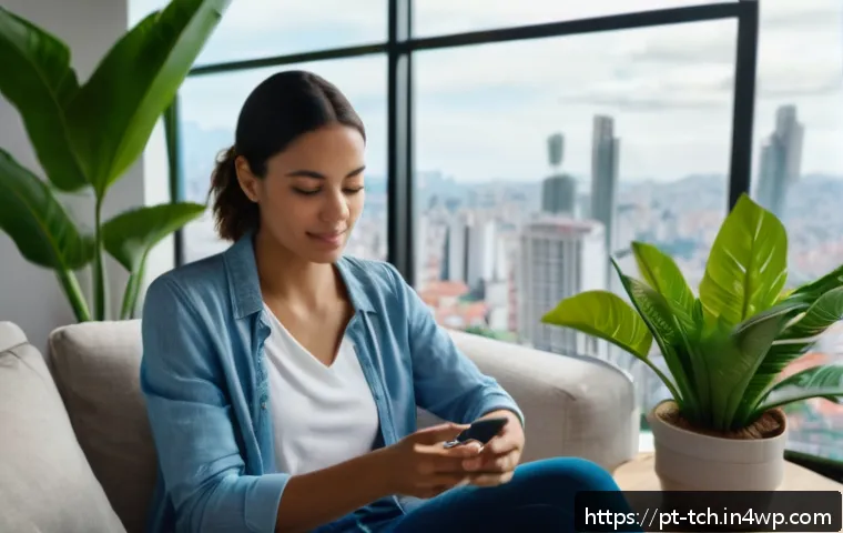 테크노웰빙과 유전자 분석의 통합 - A modern Brazilian woman in her 30s wearing smart casual clothing and a smartwatch, sitting comforta...